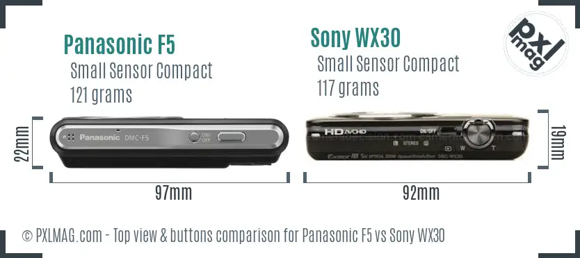 Panasonic F5 vs Sony WX30 top view buttons comparison