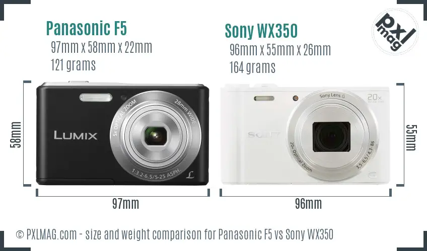 Panasonic F5 vs Sony WX350 size comparison