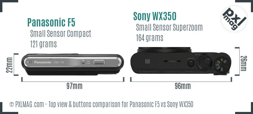 Panasonic F5 vs Sony WX350 top view buttons comparison