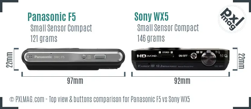 Panasonic F5 vs Sony WX5 top view buttons comparison
