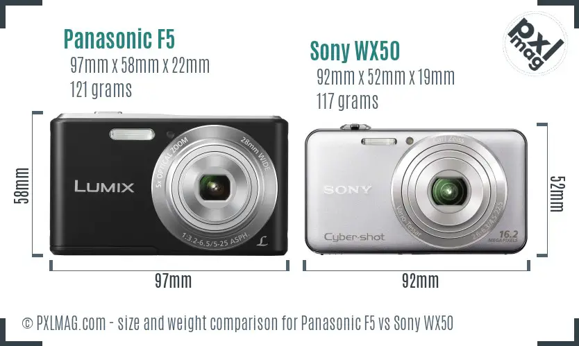 Panasonic F5 vs Sony WX50 size comparison