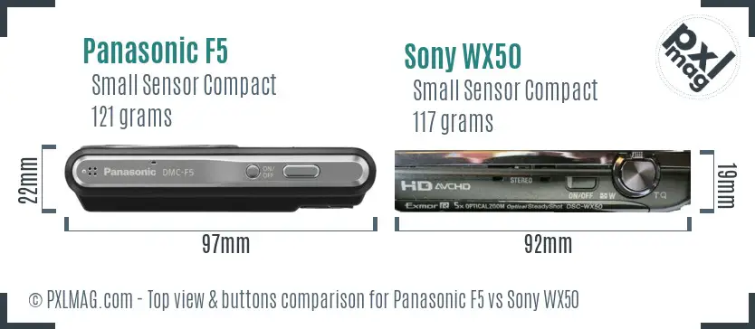 Panasonic F5 vs Sony WX50 top view buttons comparison