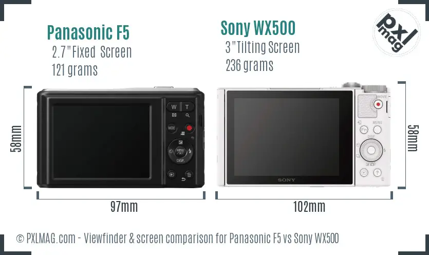 Panasonic F5 vs Sony WX500 Screen and Viewfinder comparison