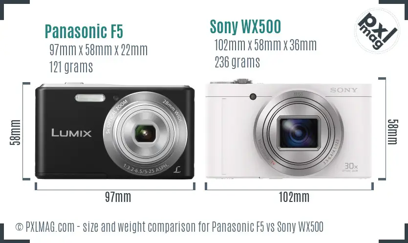 Panasonic F5 vs Sony WX500 size comparison