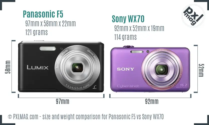 Panasonic F5 vs Sony WX70 size comparison