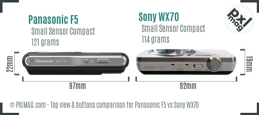 Panasonic F5 vs Sony WX70 top view buttons comparison