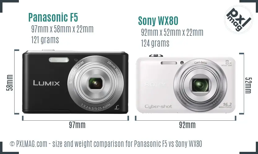Panasonic F5 vs Sony WX80 size comparison