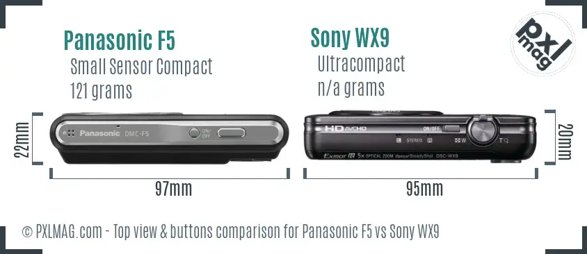 Panasonic F5 vs Sony WX9 top view buttons comparison Panasonic F5 vs Sony WX9 top view buttons comparison