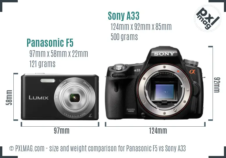 Panasonic F5 vs Sony A33 size comparison