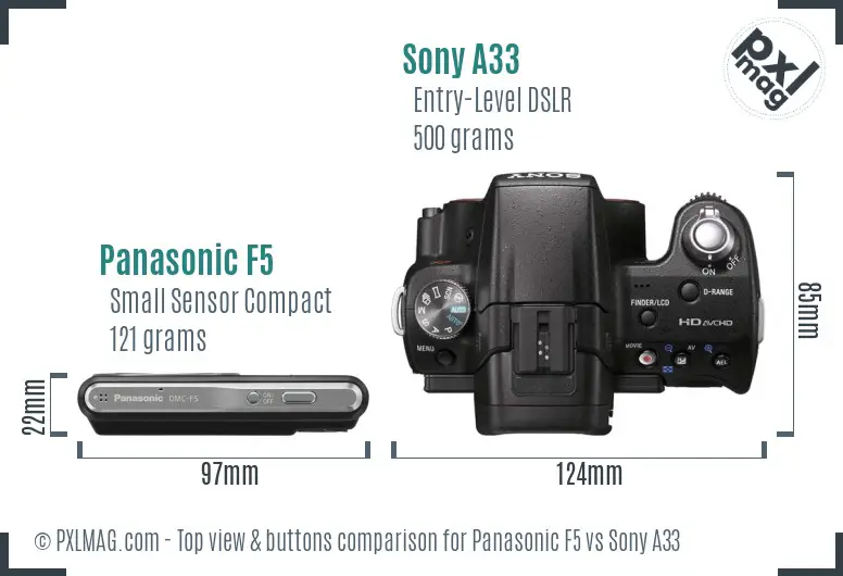 Panasonic F5 vs Sony A33 top view buttons comparison