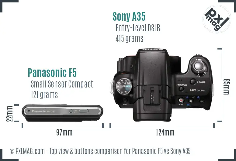 Panasonic F5 vs Sony A35 top view buttons comparison