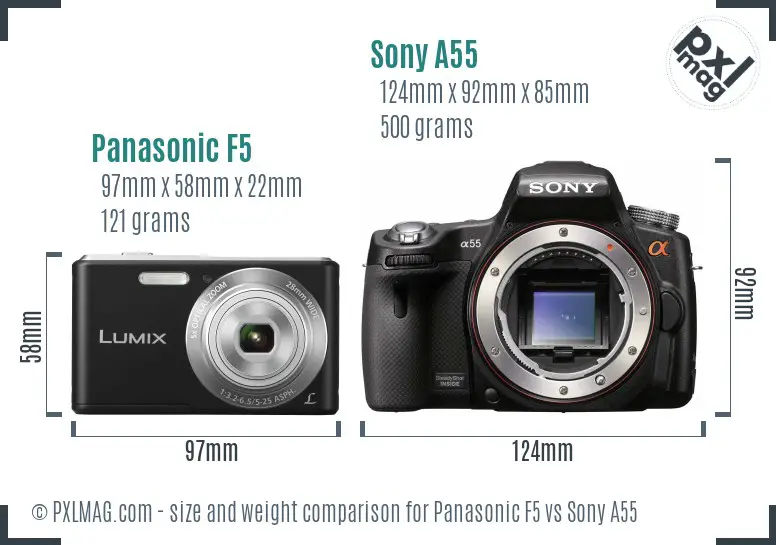 Panasonic F5 vs Sony A55 size comparison