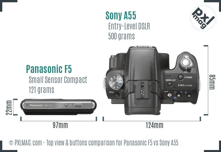 Panasonic F5 vs Sony A55 top view buttons comparison