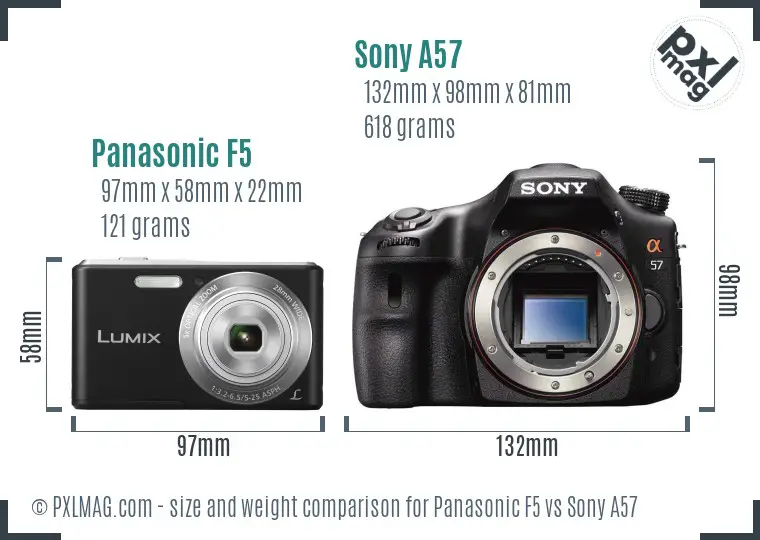 Panasonic F5 vs Sony A57 size comparison