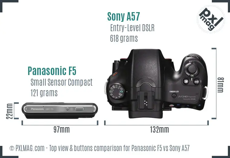 Panasonic F5 vs Sony A57 top view buttons comparison