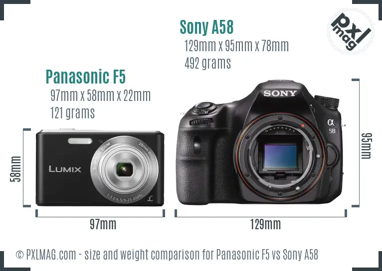 Panasonic F5 vs Sony A58 size comparison