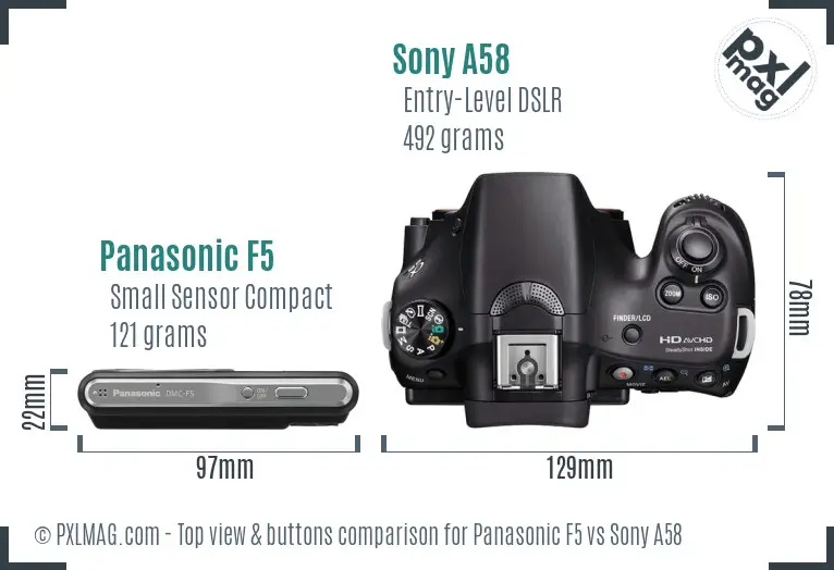 Panasonic F5 vs Sony A58 top view buttons comparison