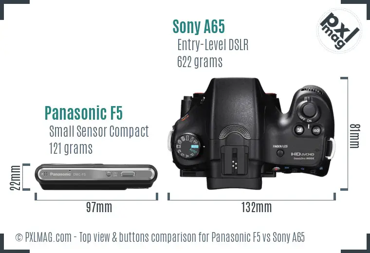 Panasonic F5 vs Sony A65 top view buttons comparison