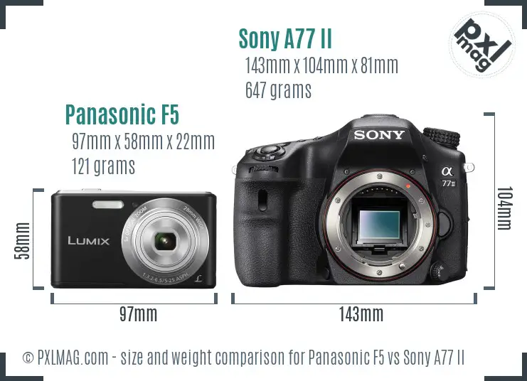 Panasonic F5 vs Sony A77 II size comparison