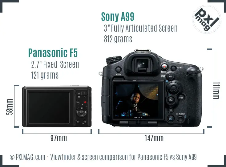 Panasonic F5 vs Sony A99 Screen and Viewfinder comparison