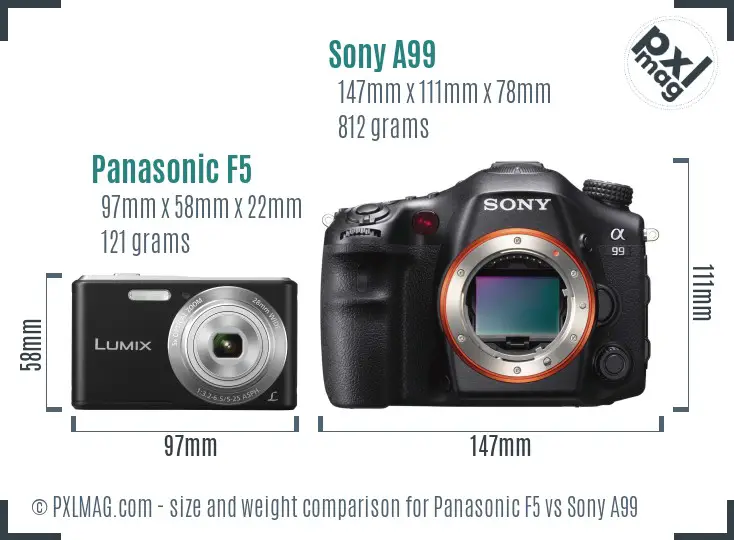 Panasonic F5 vs Sony A99 size comparison