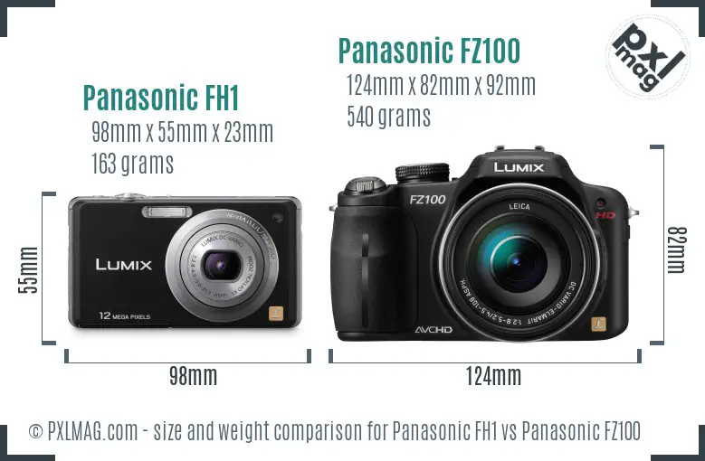 Panasonic FH1 vs Panasonic FZ100 size comparison
