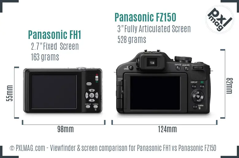 Panasonic FH1 vs Panasonic FZ150 Screen and Viewfinder comparison