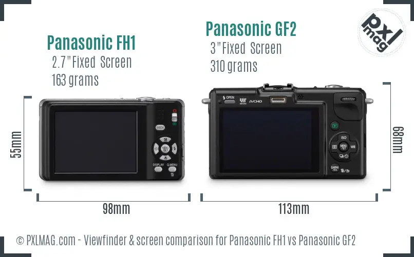 Panasonic FH1 vs Panasonic GF2 Screen and Viewfinder comparison Panasonic FH1 vs Panasonic GF2 Screen and Viewfinder comparison