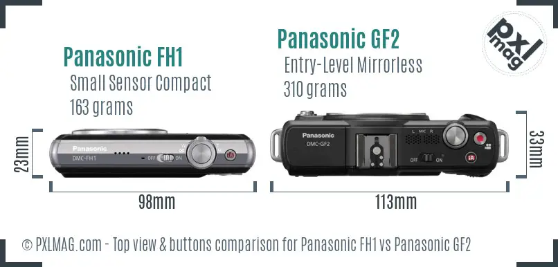 Panasonic FH1 vs Panasonic GF2 top view buttons comparison Panasonic FH1 vs Panasonic GF2 top view buttons comparison