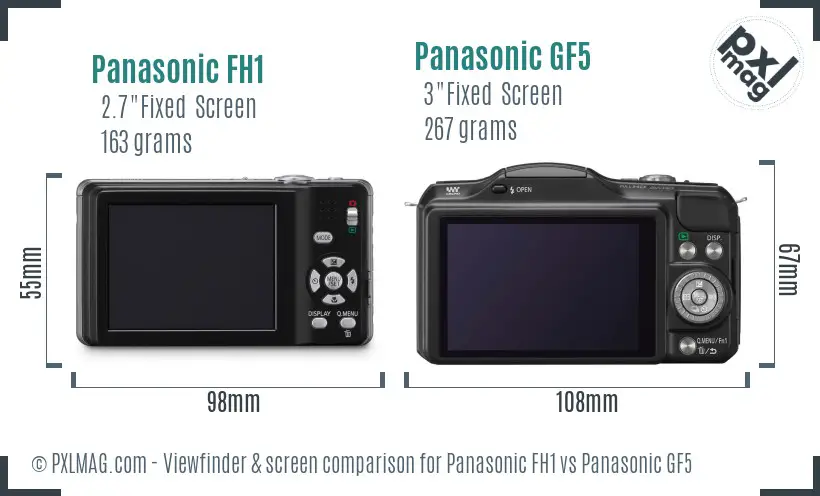 Panasonic FH1 vs Panasonic GF5 Screen and Viewfinder comparison