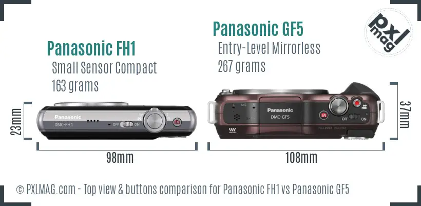 Panasonic FH1 vs Panasonic GF5 top view buttons comparison