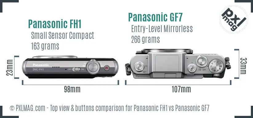 Panasonic FH1 vs Panasonic GF7 top view buttons comparison
