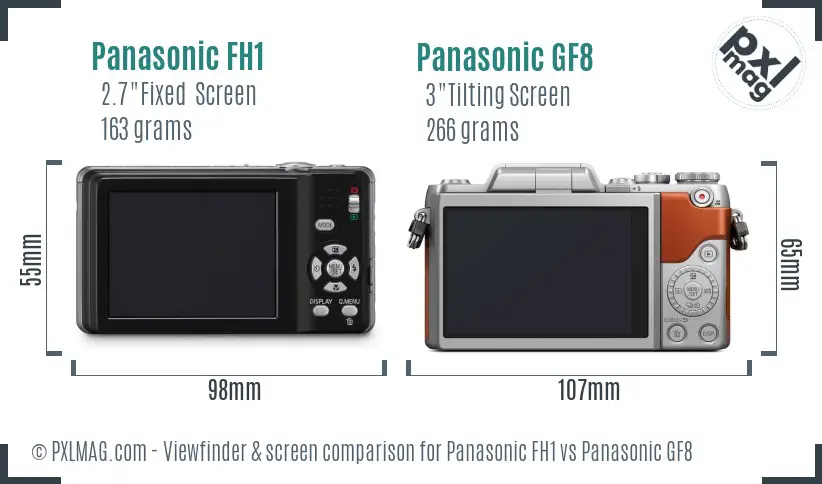 Panasonic FH1 vs Panasonic GF8 Screen and Viewfinder comparison