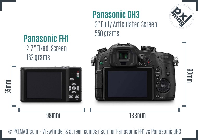 Panasonic FH1 vs Panasonic GH3 Screen and Viewfinder comparison