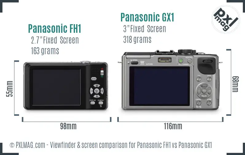 Panasonic FH1 vs Panasonic GX1 Screen and Viewfinder comparison