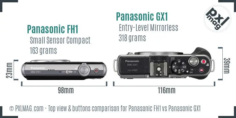 Panasonic FH1 vs Panasonic GX1 top view buttons comparison