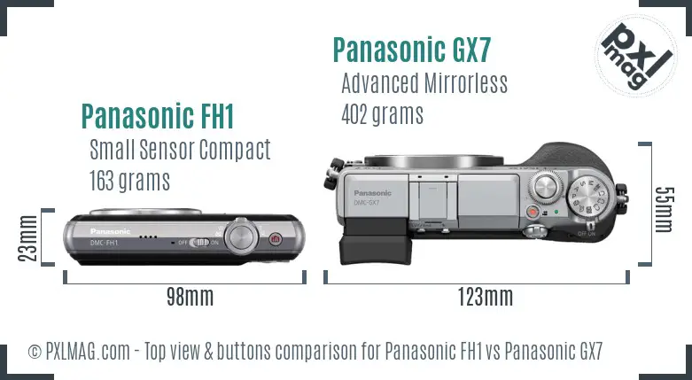 Panasonic FH1 vs Panasonic GX7 top view buttons comparison