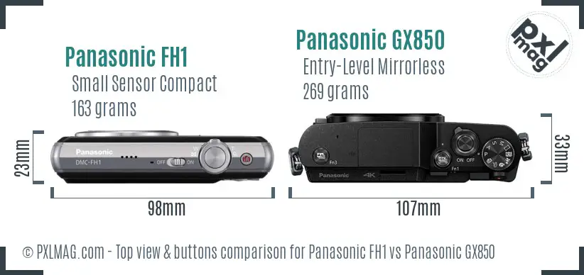 Panasonic FH1 vs Panasonic GX850 top view buttons comparison Panasonic FH1 vs Panasonic GX850 top view buttons comparison