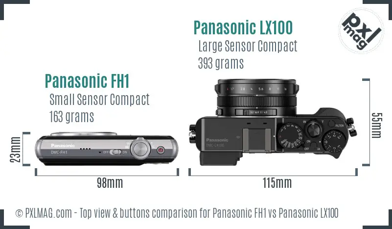 Panasonic FH1 vs Panasonic LX100 top view buttons comparison