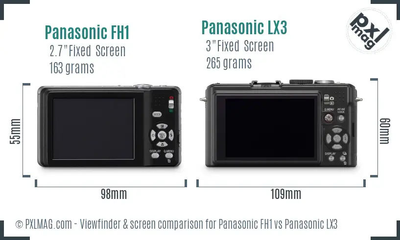 Panasonic FH1 vs Panasonic LX3 Screen and Viewfinder comparison
