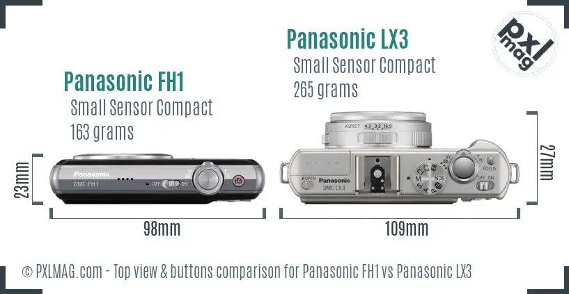 Panasonic FH1 vs Panasonic LX3 top view buttons comparison