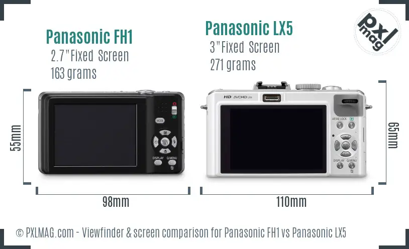 Panasonic FH1 vs Panasonic LX5 Screen and Viewfinder comparison