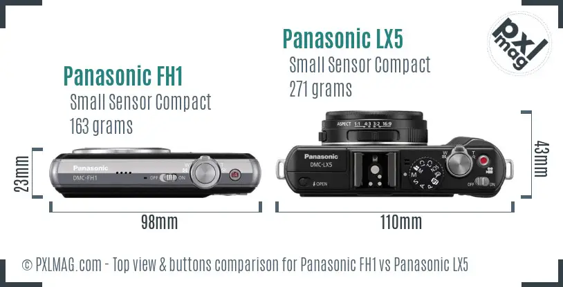 Panasonic FH1 vs Panasonic LX5 top view buttons comparison