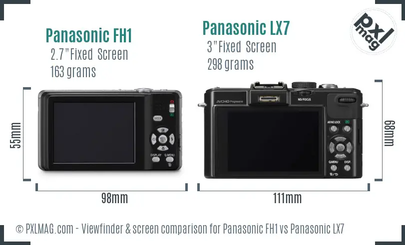 Panasonic FH1 vs Panasonic LX7 Screen and Viewfinder comparison