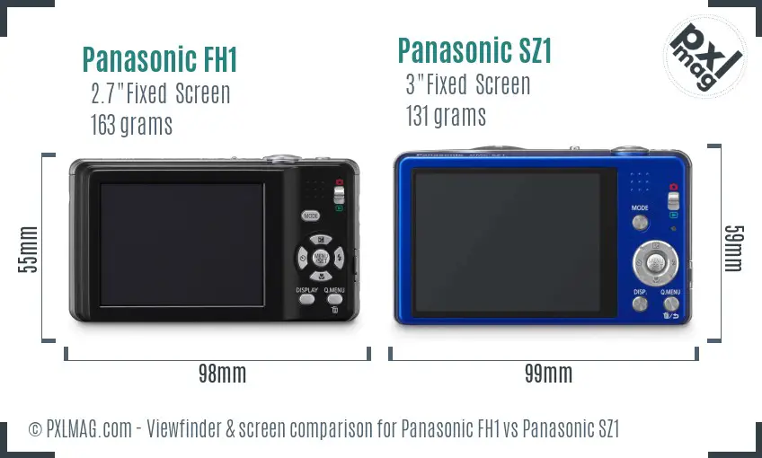 Panasonic FH1 vs Panasonic SZ1 Screen and Viewfinder comparison