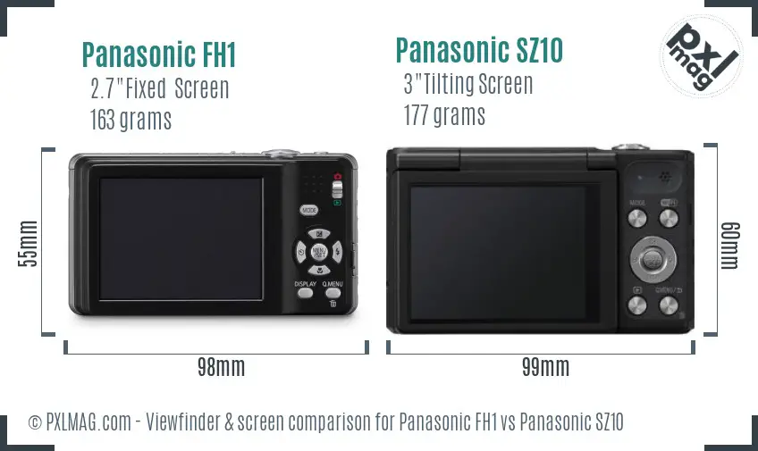Panasonic FH1 vs Panasonic SZ10 Screen and Viewfinder comparison