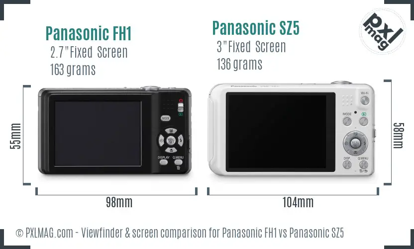 Panasonic FH1 vs Panasonic SZ5 Screen and Viewfinder comparison