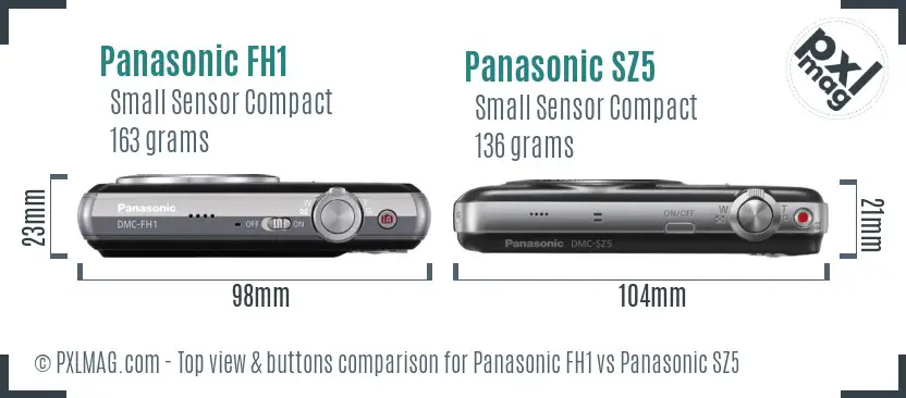 Panasonic FH1 vs Panasonic SZ5 top view buttons comparison