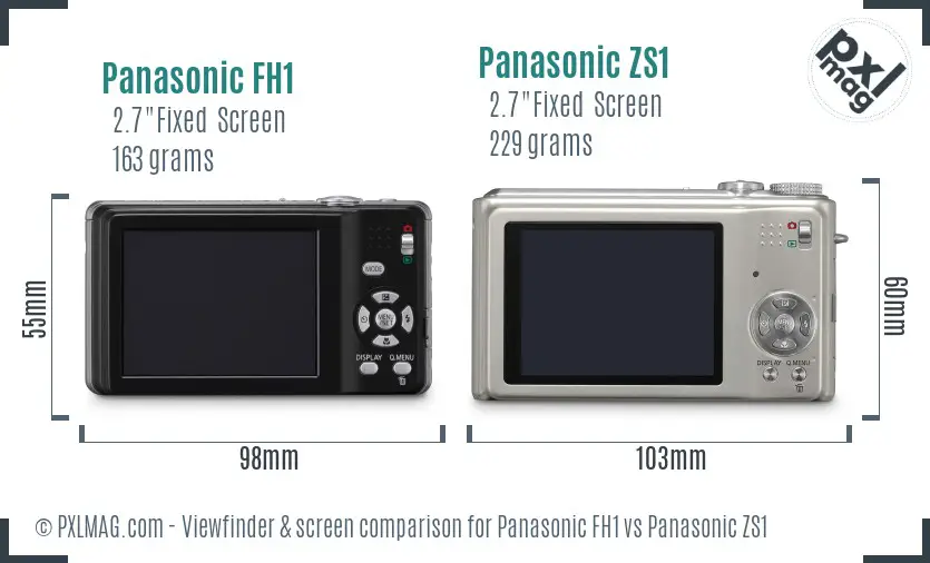 Panasonic FH1 vs Panasonic ZS1 Screen and Viewfinder comparison