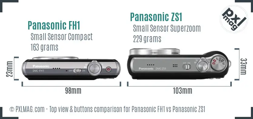 Panasonic FH1 vs Panasonic ZS1 top view buttons comparison